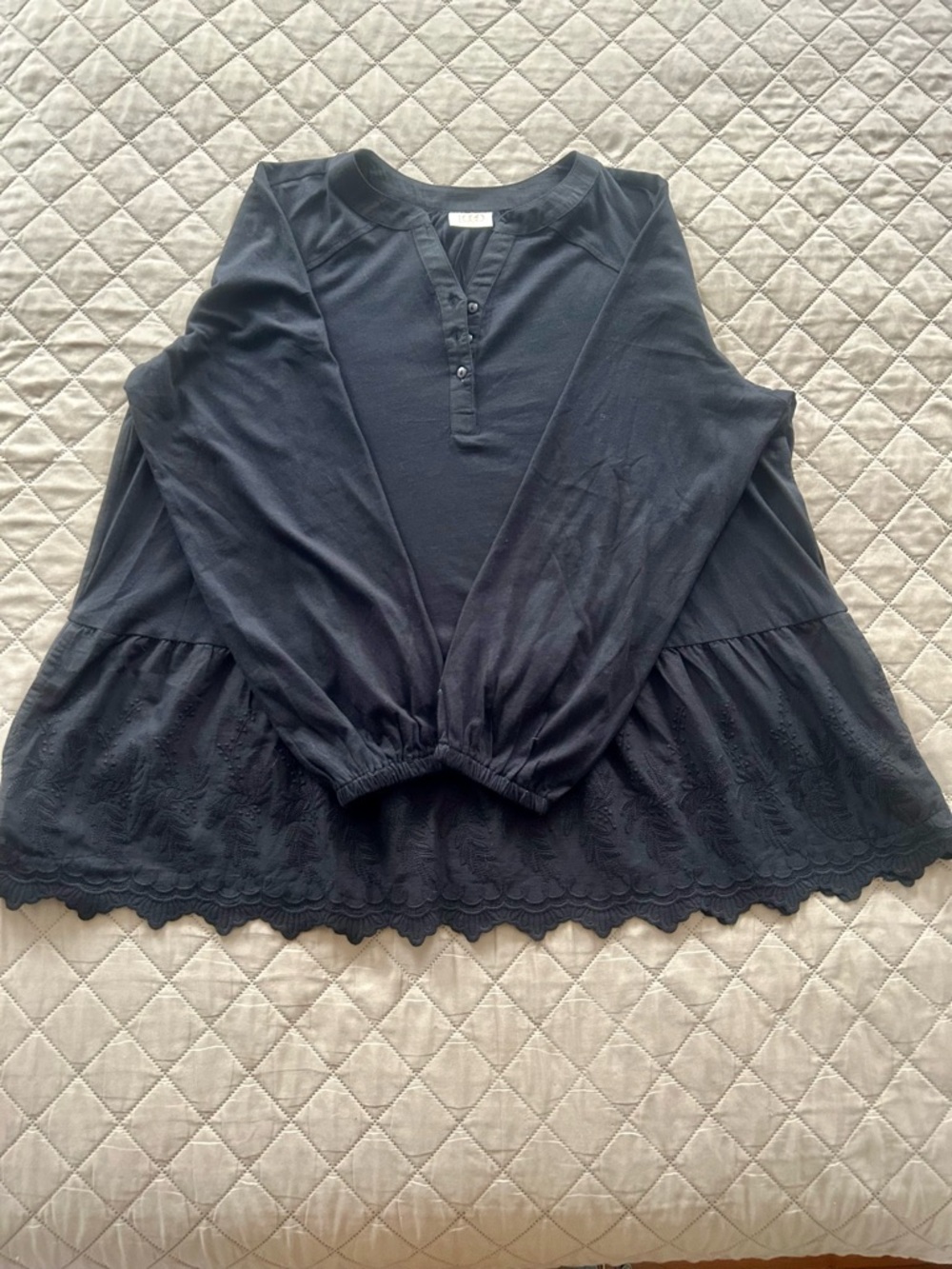Women's Black Henley Peplum Tunic Top - Picture 3 of 4